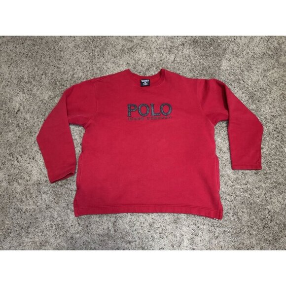 POLO RALPH LAUREN VTG Red Sweatshirt Pullover Sweater Pockets Y2k 90s Spellout M - Picture 1 of 8